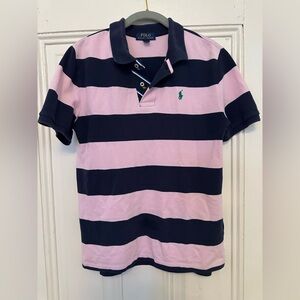 Ralph Lauren Pink and Navy Striped Polo kids 14/16